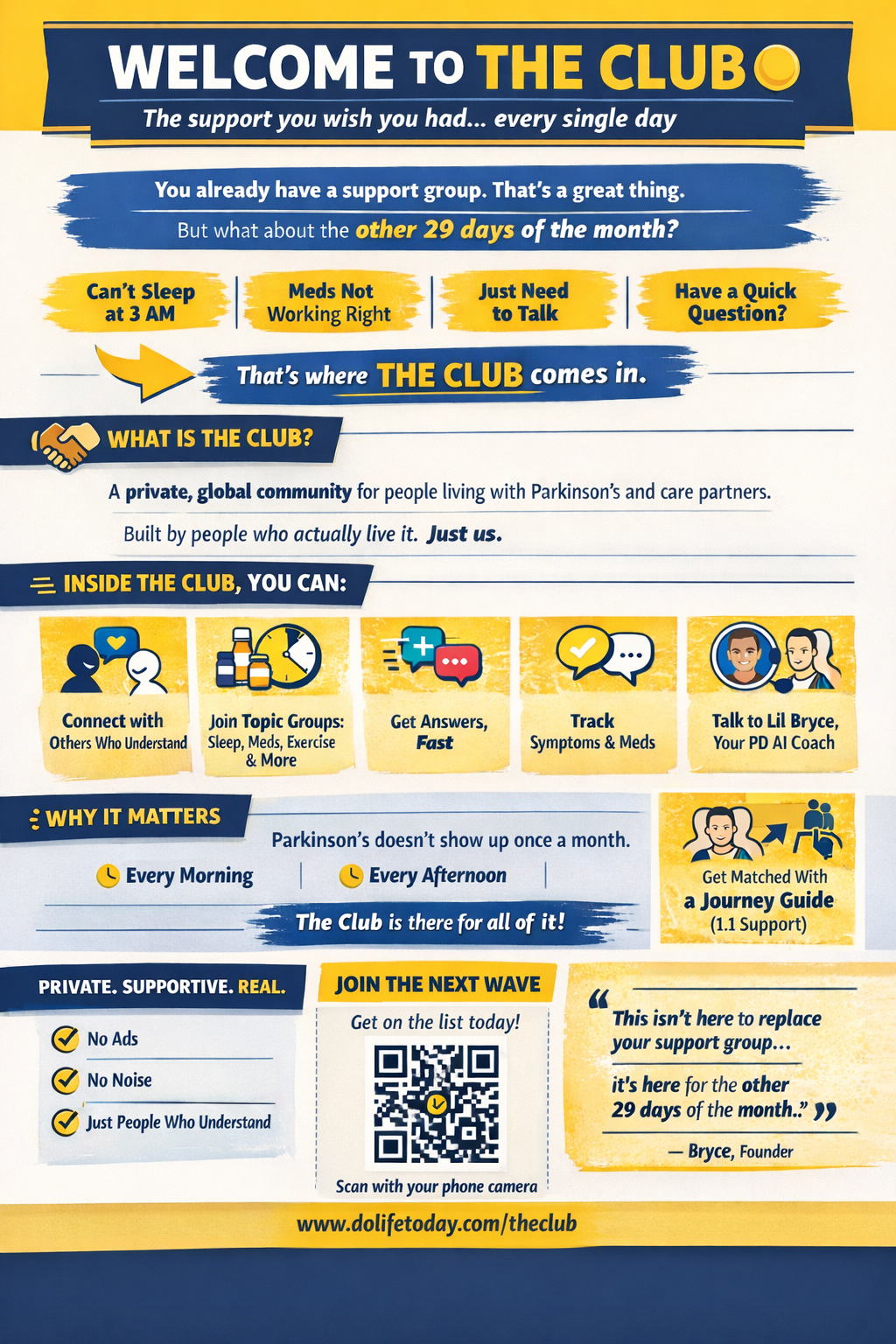 The Club support group handout — a one-page overview of The Club for Parkinson's support groups